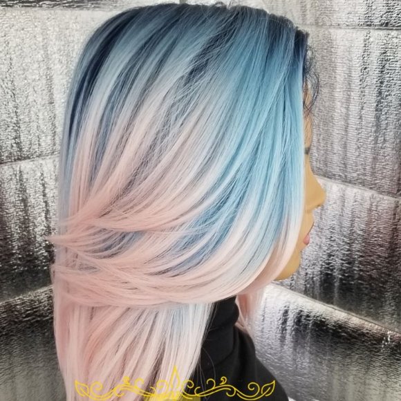 3 color pink blonde blue bob human blend wig